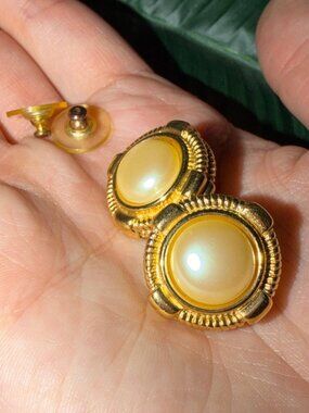 Vintage Givenchy Paris New York Gold Tone Faux Pearl Earrings